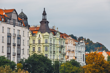 Wall Mural - View of historical center of Prague with beautiful historical tenements