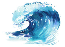 Sea Wave. Abstract Watercolor Hand Drawn Illustration, Isolated On White Background.