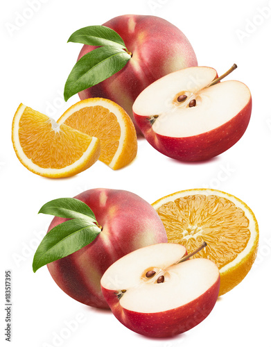 Stampe Peach, apple, orange set isolated on white background