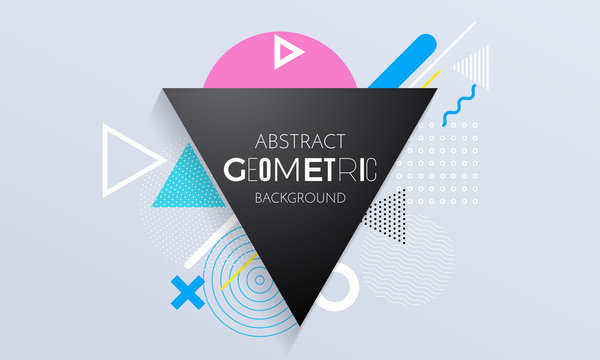 Abstract geometric background of triangle, square and circle element pattern for modern trendy color graphic design template. Vector geometry backdrop of geometric texture background for poster banner