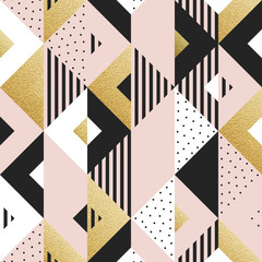 Aufkleber - Abstract geometric gold pattern background of square and triangle elements for modern trendy golden design template. Vector geometry backdrop or gold glitter texture background for poster or banner