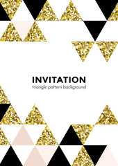 Wall Mural - Abstract geometric gold pattern background for invitation card design template of square and triangle modern trendy golden elements. Vector geometry backdrop of gold glitter texture