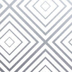 Aufkleber - Geometric silver seamless pattern with glitter texture of abstract squares on white background. Vector silver glittering ornament for seamless tile or modern backdrop fabric swatch design template