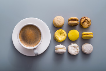 Sticker - aroma coffee cup with sweet colorful macaroons