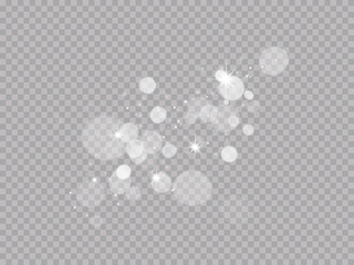 Leinwandbilder - Abstract light blur bokeh effect on white transparent background. Vector lens flare light sparkles or shiny glittering glow stars for modern trendy design template