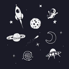 Canvas Print - space objects. hand drawn doodle collection.prints design