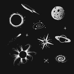 Canvas Print - vector illustration with space objects. hand drawn style.collection set.prints design