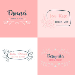 Wall Mural - vector set of handdrawn floral logos.