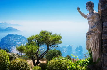 Canvas Print - Beautiful nature and architecture of Capri island at summer, Italy, retro toned