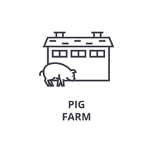 Pig Farm Line Icon, Outline Sign, Linear Symbol, Flat Vector Illustration