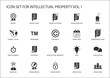 Intellectual property / IP vector icon set. Concept of patents, trademark and copyright