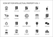 Intellectual Property / IP Vector Icon Set. Concept Of Patents, Trademark And Copyright