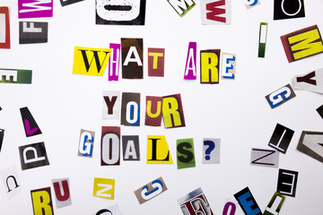 A word writing text showing concept of What Are Your Goals question made of different magazine newspaper letter for Business case on the white background with copy space