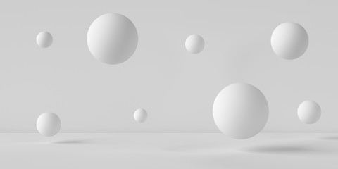 Poster - Suspended balls on a white background. 3D image rendering.
