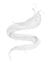 Milk Splashes Twisted In The Shape Of A Spiral On White Background