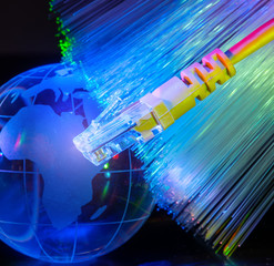 world map technology style against fiber optic background