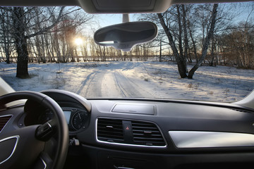 Poster - winter landscape of the interior car