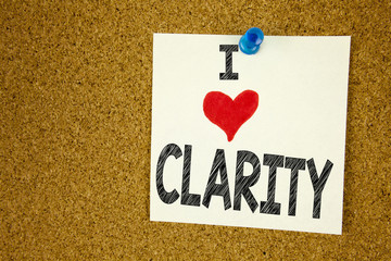 Aufkleber - Hand writing text caption inspiration showing I Love Clarity concept meaning Clarity Message Loving written on sticky note, reminder isolated background with copy space