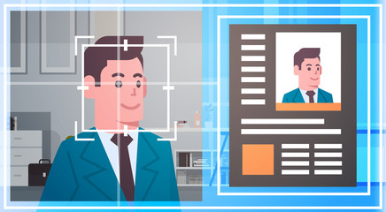 Poster - Face Recognition Technology Scanning Business Man Modern Security System Biometric Identification Concept Concept Vector Illustration