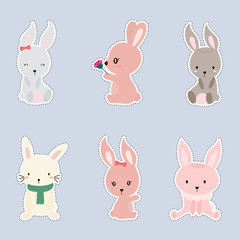 Wall Mural - set of cute sticker with cute rabbit