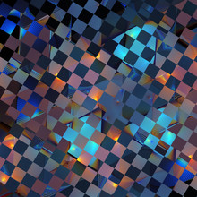 Abstract Geometric Ornament With Blue And Orange Fractured Shapes. Fantasy Checkered Fractal Background. Psychedelic Digital Art. 3D Rendering.