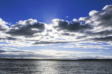 Sticker - Dark clouds and lunar path on sea