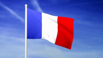 Wall Mural - Waving flag of France on the blue sky background - 3D rendered