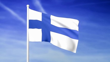 Wall Mural - Waving flag of Finland on the blue sky background - 3D rendered