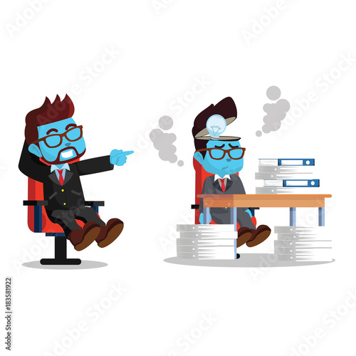 Blue Businessman Lazy And Hard Working Employee Stock
