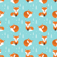 Wall Mural - fox seamless pattern. vector illustration