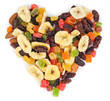 Dried fruits in heart form isolated