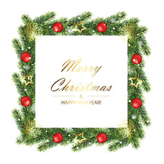 Wall Mural - christmas and new year tree frame with fir branches. vector illustration eps 10