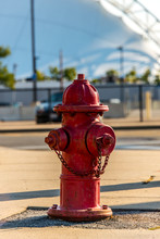 A Red Fire Hydrant On A Sidewalk In Boston Massachusetts USA In A City Setting