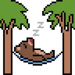 Poster - vector pixel art hammock sleep