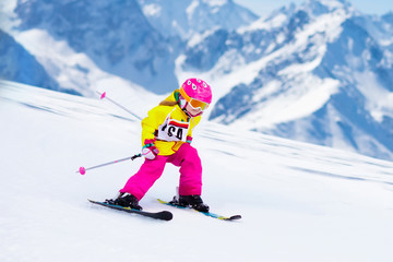 Wall Mural - Ski and snow fun. Kids skiing. Child winter sport.