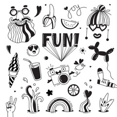 Fun and joy of emotion. Hippie style of life. Set of vector elements for design