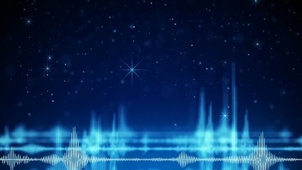 Sticker - Blue audio wave form and falling sparkles. Computer generated seamless loop festive animation 4k (4096x2304)
