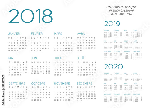 Fényképezés French Calendar 2018-2019-2020 vector
