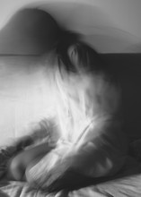 Silhouette Of A Girl,motion Blur.Black And White.