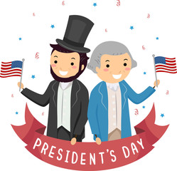 Sticker - Stickman Lincoln Washington Presidents Day Illustration