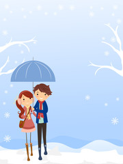 Sticker - Stickman Couple Teen Snow Background