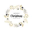 Christmas wreath with black and gold branches and pine cones. Unique design for your greeting cards, banners, flyers. Vector illustration in modern style.
