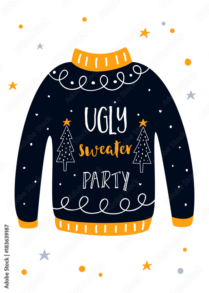 Ugly Sweater Christmas Party Invitation Card. Vector Template Stock ...