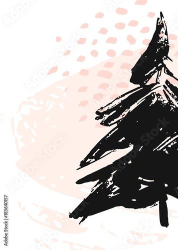 Hand Drawn Vector Abstract Christmas Decoration Card Template