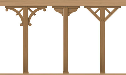 Wall Mural - Set of vintage wooden architectural columns for the gazebo or patio. Carpentry. Templates vector graphics