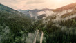 Carpathian mountains shot from drone at sunset
