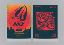 Set Of Rock Music Flyer Layout. Mockup Vector Illustration.