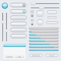 Poster - White blank buttons with blue tags. Web interface icons