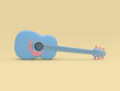 blue guitar cartoon style yellow background 3d rendering