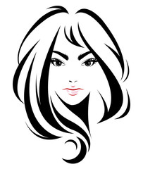 women long hair style icon, logo women face on white background